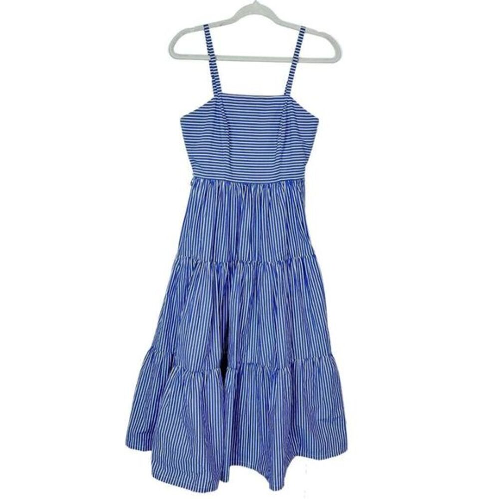 J.Crew Maxi Dress Blue White Garratt Tiered Striped Cotton Poplin sz 2